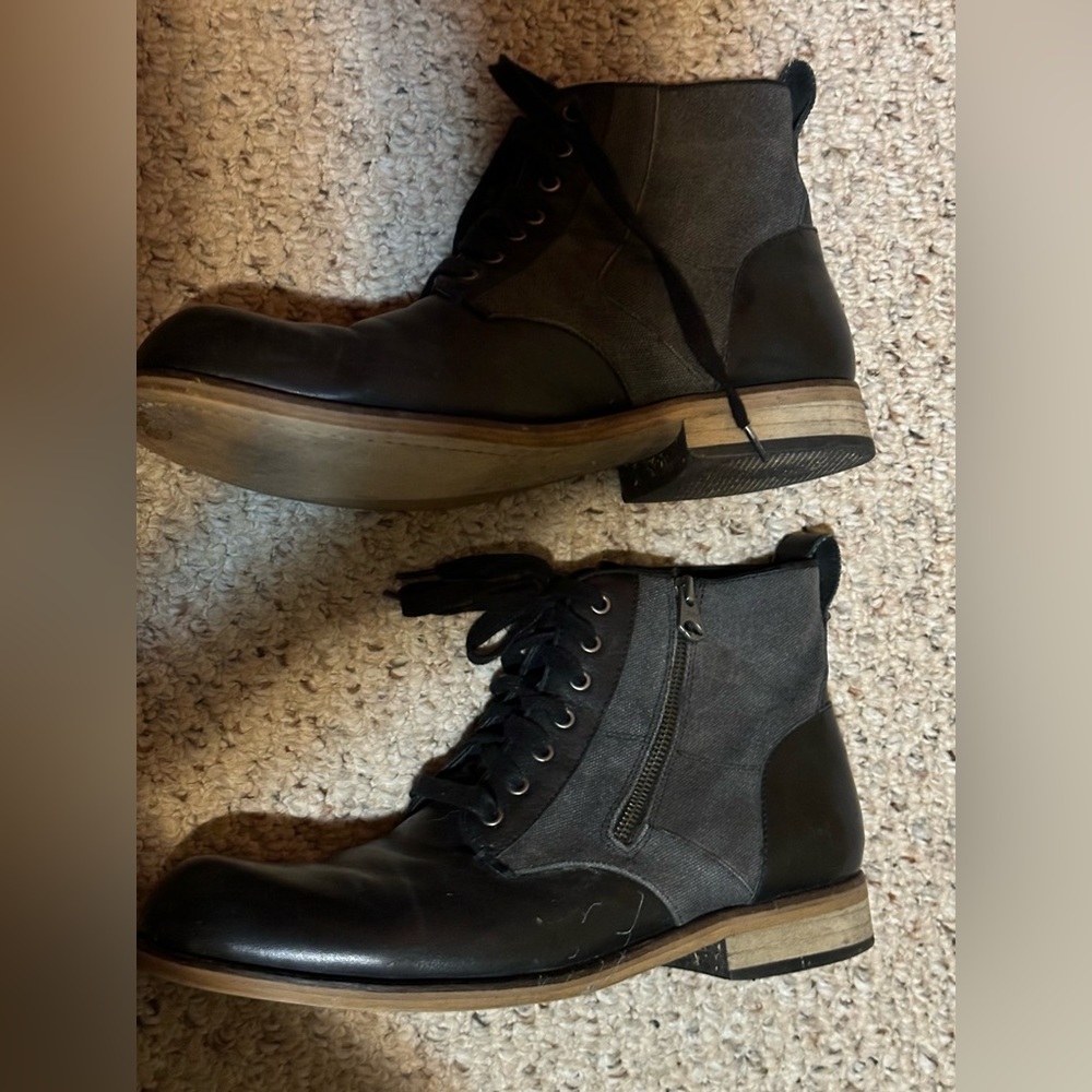 ANDREW MARC FOREST AMFORSTL 11M Black Leather Lace Up Casual Boots Side Zip $250